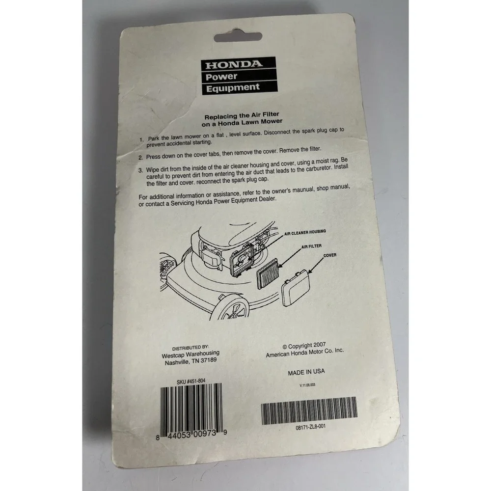 New Honda Lawn Mower Air Cleaner/Filter 08171-ZL8-001 HRR HRX HRZ HRS216 HRB 216